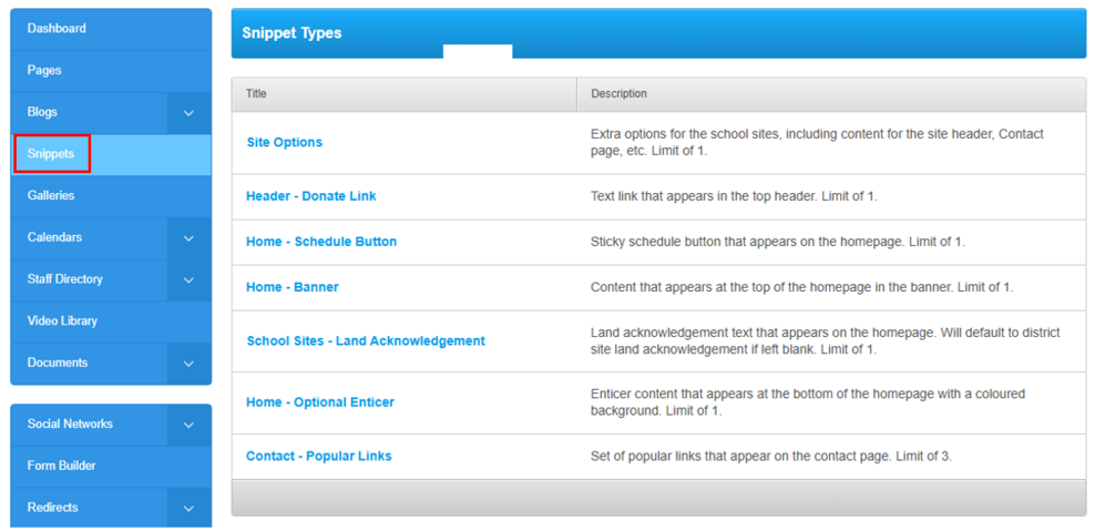 Snippet Menu